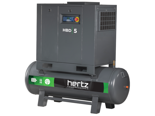 Hertz HBD 7.5 HP Rotary Screw Air Compressor, 120 Gallon