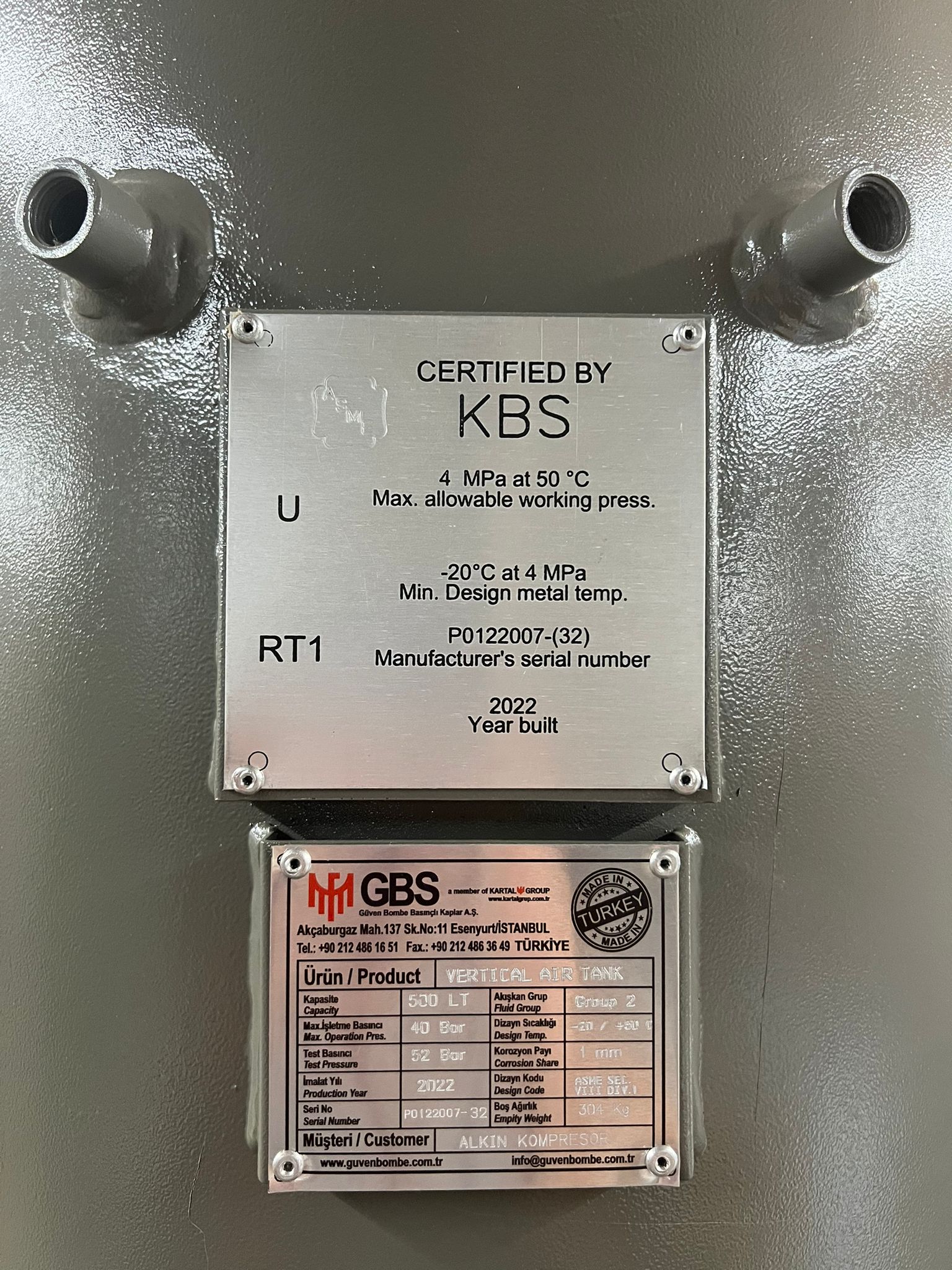 ALKIN 130 Gallon Vertical Air Tank, 580 PSI